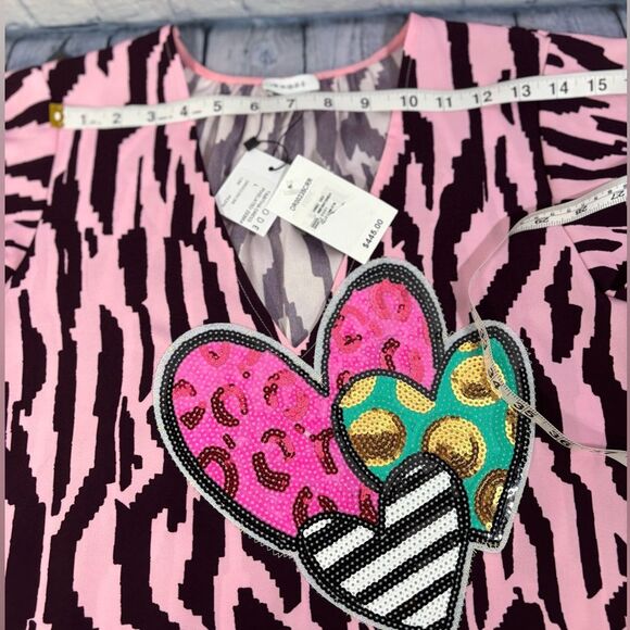 Rhode Tabitha Pink Purple Pixilated Zebra Print Hearts Applique Mini Dress S - Picture 13 of 15